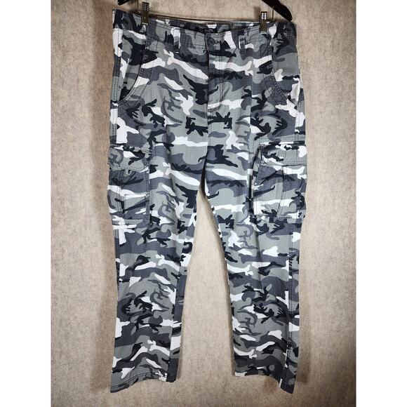 LA GATE Men's 100% Cotton Gray Cargo Camo Tactical Large Pockets Pants Sz 38x30 - Picture 2 of 11